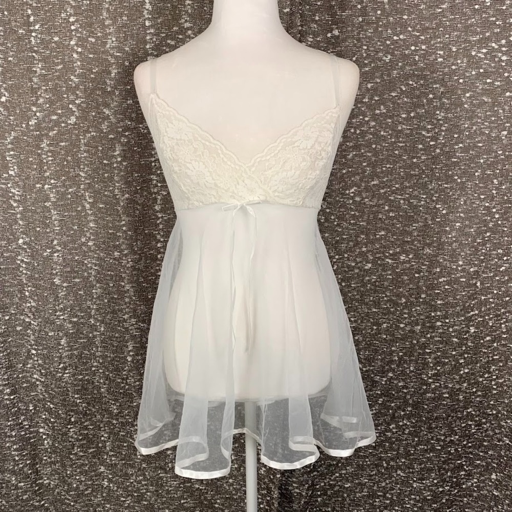 Vintage Petra Fashions Sheer White Babydoll Top Coquette Women's Small